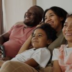 Family watching cartoons